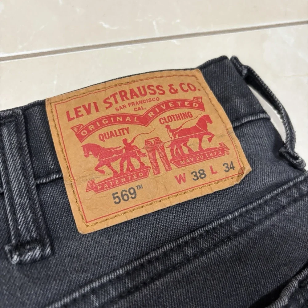 Levis 569 Jeans Loose Straight 38x34 Baggy Dark Wash Black Denim Skater Y2K